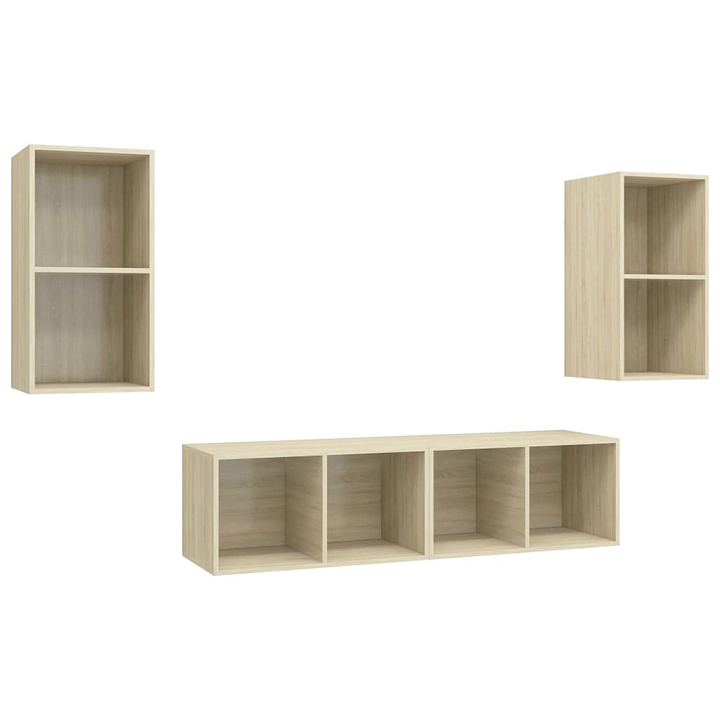 TV-Wandschränke 4 STK. Sonoma-Eiche Holzwerkstoff, Modulares Media-Center für Wohnzimmer und Schlafzimmer, Vielseitige Aufbewahrungslösung