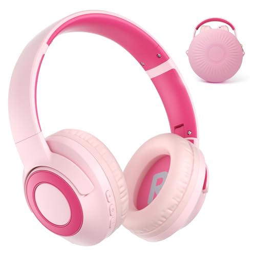 TONOSHARK Casque Bluetooth sans Fil Enfant, Casque Anti-Bruit Enfant Audio, Légère, 60h Autonomie, Micro Intégré, Over-Ear Bluetooth Headphones, pour école/Maison/Voyage – étui Inclus (Rose)