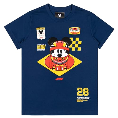 F1 Las Vegas Grand Prix x Disney Kid's Mickey Helmet T-Shirt (US, Alpha, Medium, Regular, Blue)