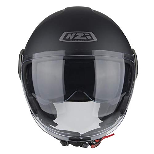 NZI RINGWAY Duo Solid Negro Mate - Bluetooth Twiins HF3 Intercom Integrado - Casco de Moto Jet Abierto con Visor Solar Homologado ECE