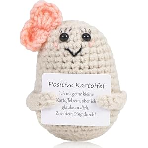 Positieve aardappelknuffel op zakformaat, geschikt als cadeau voor vriend of vriendin, creatief gebreid van wol, aardappelpomp cadeau voor vrouwen, afscheidscadeau collega