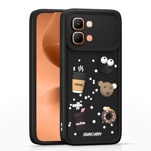 Image of Pikkme Back Cover for Infinix Note Edge 5G | 3D Bear Silicone Cute & Fun Coffee Cartoon | Full Body Protection Bumper Case (Black)