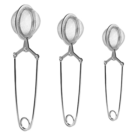Snap Ball Tea Strainer, Stainless Steel Tea Infuser Filter with Handle for Loose Leaf Tea, Spices, Seasonings 3 Pack S/M/L (3PCS, Stainless Steel) Cover