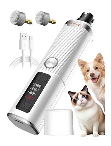 Ckin pet Dog Nail Grinder, Quiet Electric Dog Nail Trimmer with 2 LED Lights, 3-Speed Pet Nail Grinder for Dogs & Cats, Rechargeable 2000mAh Nail Grinder for Small Medium Large Dogs with Light, White