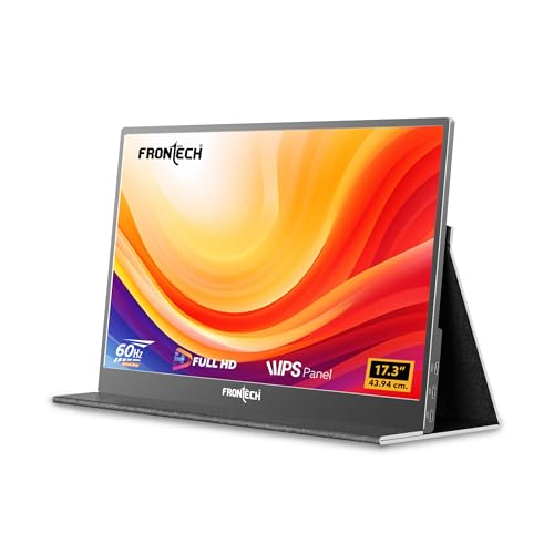 Image of FRONTECH 17.3 inch Portable LED Monitor | Full HD 1920x1080 IPS Display | 60Hz Refresh Rate | Mini HDMI & Dual Type-C Ports | Built-in Speaker | Kickstand Cover | External Laptop Monitor (MON-0084)