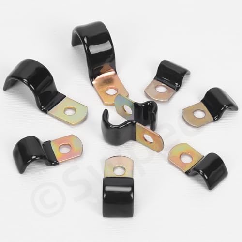 Swpeet able Half Clamps 40pcs 7 Größe 6mm-25mm 1/4 \verzinktes Loch Vinyl beschichtet ein Loch einseitige Kabelklemmen Sortiment-Kit, Gummi gepolsterte isolierte Clips, Metalldrahtklemmen