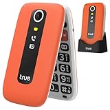 TRUE S70 Teléfono Móvil para Mayores con Tapa 2G, Pantalla de 2,8', Volumen Alto, Teclas Grandes, Alarma de Caída, Botón SOS, Cámara, Podómetro, Estación de Carga, Tarjeta microSD de 512MB, Naranja