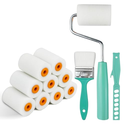 Mini Rodillo de Espuma - Rodillo de Microfibra de Pelo Corto con Mango, Rodillos Pintura Pequeños de Espuma para Muebles Madera Vidrio