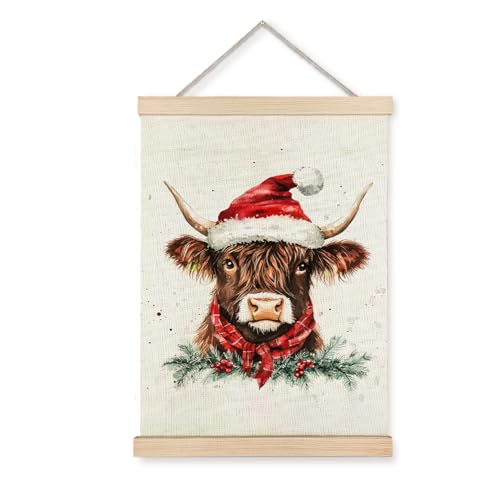KAOWT Cute Christmas Highland Cow Wall Art Hanging Poster, Farmhouse