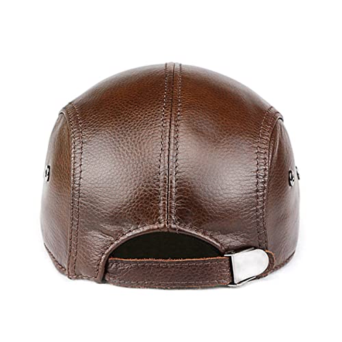 Icehao Men's Adjustable Newsboy Hat Beret Hat Driving Hunting Fishing Hat Genuine Leather Ivy Cap Fashion Beret Hat Flat Cap. (Brown) #TOP2