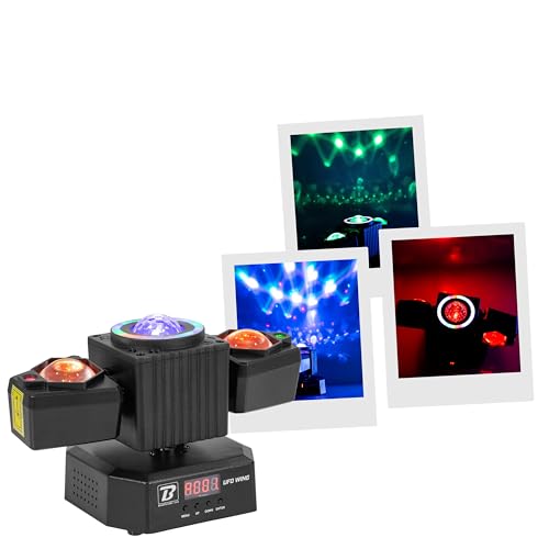 BoomToneDJ UFO Wing Jeu de Lumière LED 4-en-1 : Multifaisceaux, Stroboscope, Laser Rouge/Vert, Beam, Télécommande IR, DMX 19 canaux, Idéal DJ, Soirées, Événements