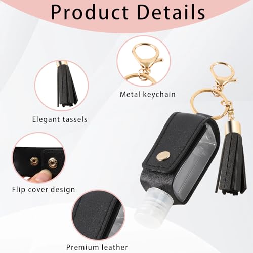Image of 2PCS Hand Sanitizer Travel Size Keychain, Portable Hand Sanitizer Keychain with Plastic Empty Squeeze Bottle for Toiletry Shampoo Lotion Soap (Black+Pink)