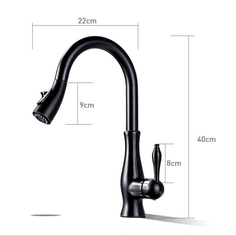 Robinet de cuisine extractible laiton noir chrome avec bouton - 5