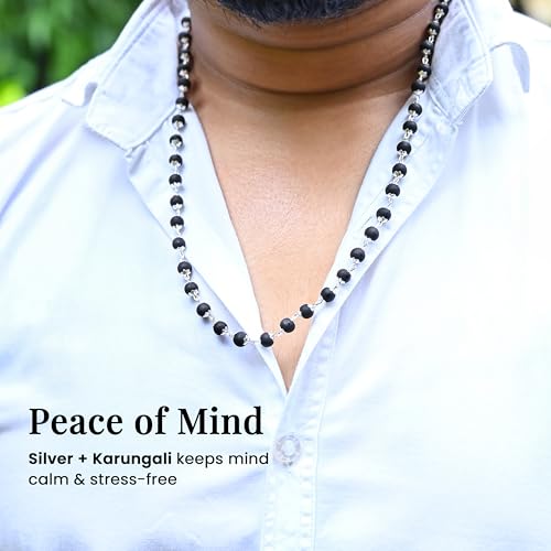 Image of ZAICUS Karungali Mala & Bracelet Combo 54+1 Silver Capped 6mm Beads | Spiritual Black Beads Set for Puja, Jap, Meditation | Unisex Gift Item