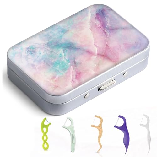 Image of Dental Floss Portable Case, Easy to Store Floss Picks of Various Sizes, Portable Dental Floss Dispenser is Perfect for Travelling, Hotels, Dinners, Appointments.Coloured Marble