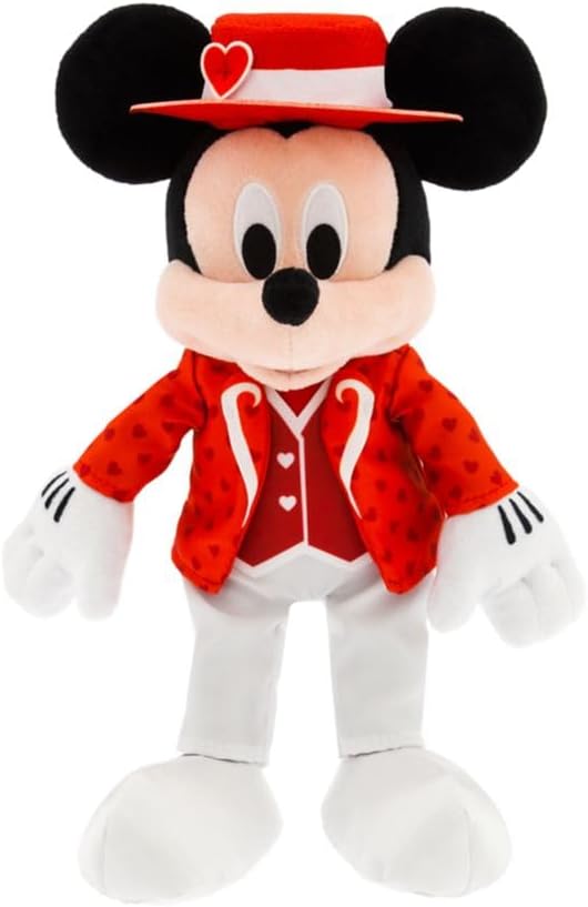 Disney Store Official Mickey Mouse Valentine’s Plush – Disney Stuffed Animal Features Suit with Heart Pattern, Embroidered Features, Matches Minnie Valentine Plush Sold Separately