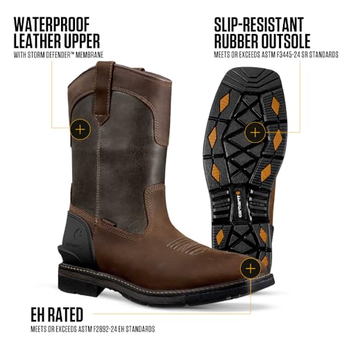 Image of Carhartt Men's Montana 11 inch Wellington Work Boots - Waterproof & Water-Resistant, Steel Toe & Soft Toe, Pull-On Square Toe