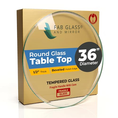 36 Inch Round Glass Table Top 1/2 Thick Tempered Beveled Edge by Fab Glass and Mirror