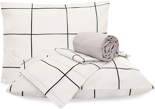 Jogo De Lençol Queen 4 Peças Grid Algodão, Branco, Marina Enxovais, Duplo, Classic