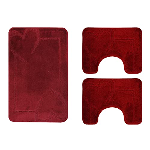 SaRani Set Tappeti Bagno Taris Tris Doccia Bidet Water Vari Colori Morbido Antiscivolo (Rosso)