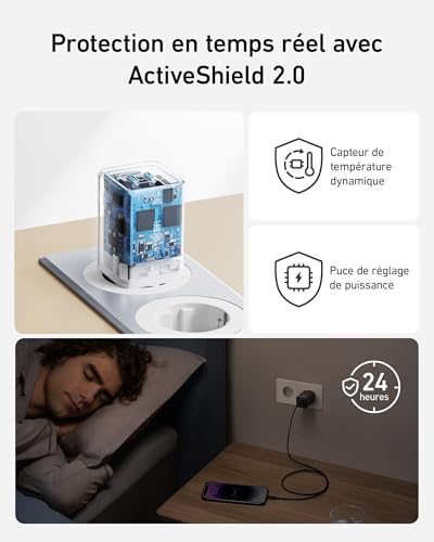 Chargeur Anker 523 Nano 3 2 Ports USB C Protection ActiveShield 2.0 - vue 4