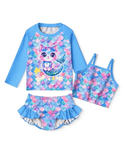 Image of LQSZ Girls Rash Guard Sets Long Sleeves Swimsuit 3 Pieces Tankini Bathing Suit Swimwear for Girls 3-12 Years