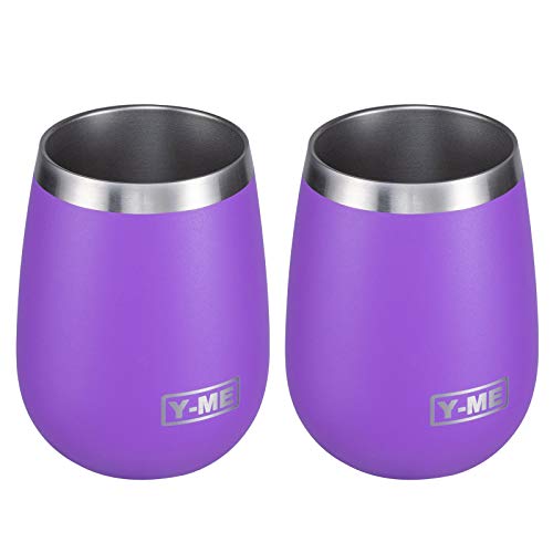 Y-ME Stainless Steel Wine Tumbler Insulated10oz Wine Tumbler with Lid Double WallWine Cup with Lid for CoffeeCocktailsDrinks2 PCS