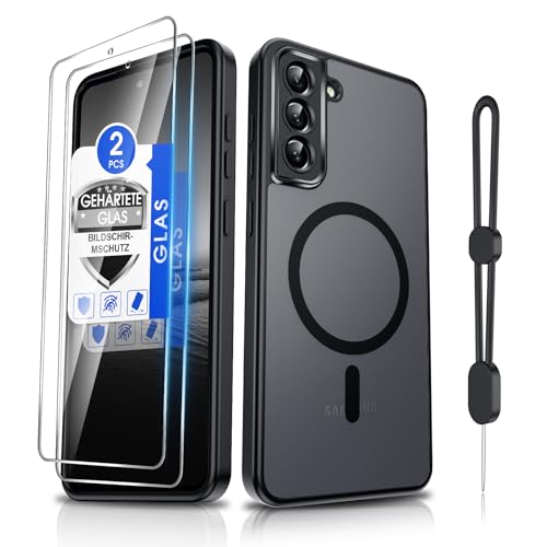 Dizn Magnetisch Hülle für Samsung Galaxy S21-FE 5G: [ ü ] für MagSafe 2 Panzerglas Folie Kameraschutz Band Matt Translucent Militärstandard Schutz Magnet HandyHülle S21FE Schwarz