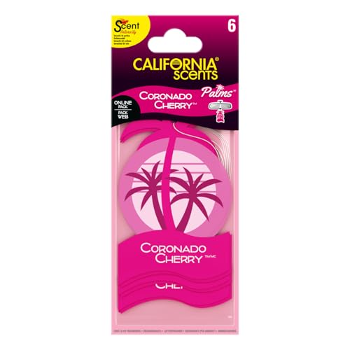 California Scents Palms Ambientadores para colgar para coche, aroma a cereza, juego de 6, olor a coche nuevo, fragancia fuerte de larga duración, elimina el olor