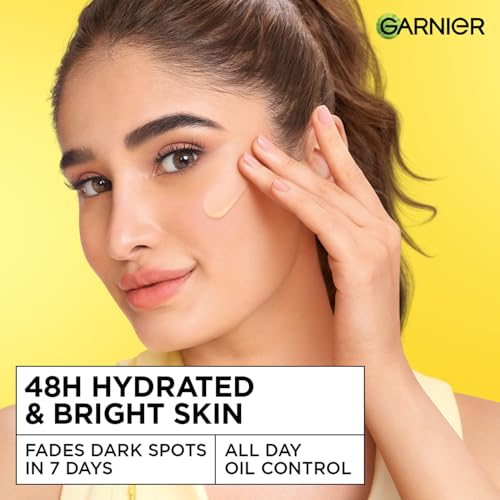 Image of Garnier Fresh & Bright Vitamin C Sorbet Gel Face Moisturizer Cream, 45g | 4.5% Vit C + Hyaluronic Acid + Niacinamide + BHA, For Hydration & Dark Spot Reduction, For Oily, Normal & Combination Skin