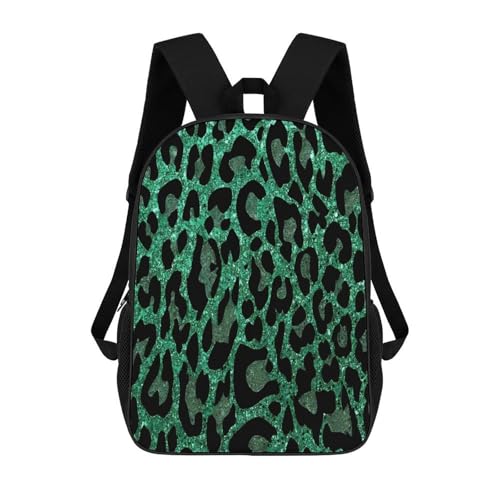 Green Glitter Leopard Print Backpack Simple Leisure Travel Backpack Outgoing Daypack 17 Inch
