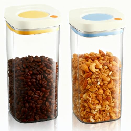 2 Pièces Boîte à Café Hermétique 1,8 L, Conteneur à Café avec Ventil de Décompression, Transparent Récipient pour Grains deCafé, Stockage de Grains deCafé, Thé, Noix et Fruits Secs, Anti-Humidité
