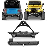 Hooke Road Wrangler TJ Stinger Front Bumper w/Winch Plate + Rear Bumper Kit Compatible with Jeep Wrangler TJ 1997-2006 (Steel Black)