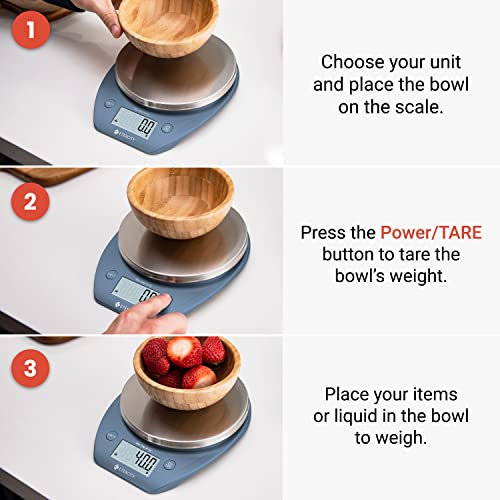 Etekcity 0.1G Food Scale, Bowl, Digital Grams And Ounces For Weight Loss, Dieting, Baking, Cooking, And Meal Prep, 11Lb/5Kg, Stainless Steel Prussian Blue #TOP5