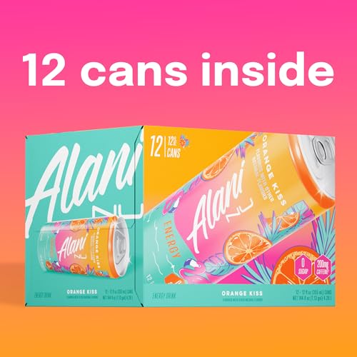 Alani Nu ORANGE KISSSugar Free Low Calorie Energy Drinks | 200mg Caffeine | Biotin B Vitamins | Zero Sugar | 15 Calories | 12 Fl Oz Cans | 12 Pack