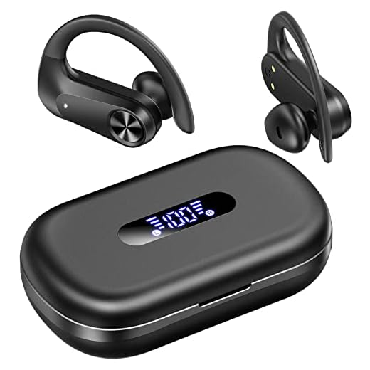 MSTHOO Wireless Headphones Sport, Bluetooth 5.3 Earbuds Earhook, LED Display,36H Playtime,One Button Control, USB-C Charging, Bass+ Running Bluetooth Earphones IPX8 with Built-in Mics for Workout Gym
