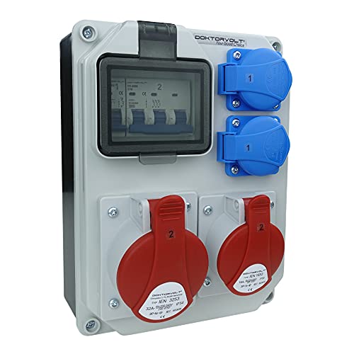 Distribuidor de corriente HL-S 32 A, 16 A, 2 x 230 V, distribuidor de corriente para obras de construcción, distribuidor de pared, doctorvolt 5361