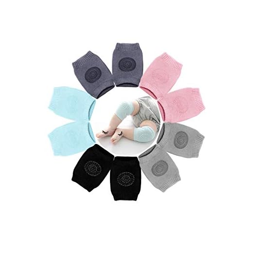 Hocaies Knäskydd för baby för krypande unisex baby småbarn knäskydd elastiska knäskydd inte lätt att falla av, 5 par har gummitickar baby knäskydd med för 0-24 månader baby, B02, en storlek