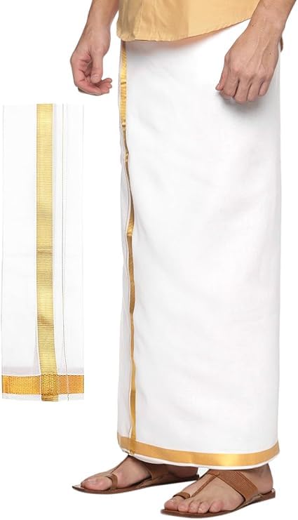 Baumwoll-Dhoti Und Angavastram-Set Für Männer Südindisches Veshti Mundu Gamcha Lungi Traditionelles Kleid