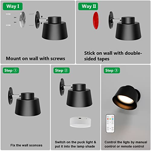 Aiboo Led Wall Sconce, Rechargeable Sconce Wall Light With Remote, Cordless Sconce Wall Lighting 360°Free Rotation, 3 Color Temperatures & Stepless Dimmable For Living Room, Bedroom, Hallway #TOP4