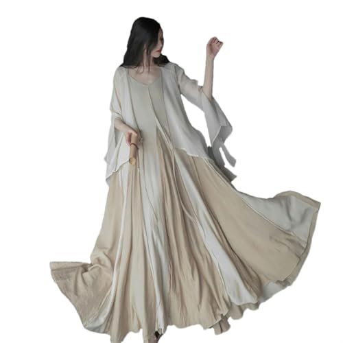 Robe chinoise longue haut de gamme en coton lourd à détails effilochés chic