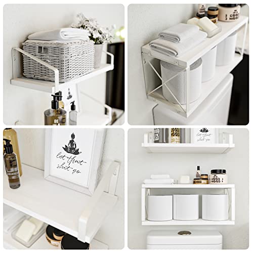 Richer House 2-In-1 Floating Shelves Wall Mounted Set Of 3, Rustic Wood Wall Shelves Over Toilet, Farmhouse Shelves For Wall Decor, With Paper Storage For Bedroom, Kitchen, Bathroom Organizer - White #TOP4