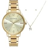 Relógio Feminino Mondaine Dourado + Colar e Brincos 32600LPMKDE1K1