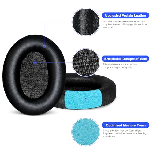 Almohadillas de repuesto Aurivor para auriculares Sony WH-1000XM4, fundas para orejeras con cuero sintético suave, espuma viscoelástica para aislamiento acústico, grosor aumentado y diseño compatible con sensores (Negro) miniatura 3