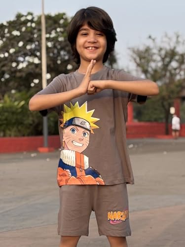 Image of Nap Chief Kids Cotton Naruto Print Co-Ord Set for Boys & Girls | Half Sleeve T-Shirt & Shorts Set | Soft Casual Summer Wear
