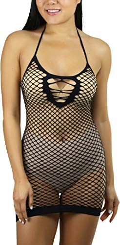 Image of ToBeInStyle Women's Stretch See Through Fishnet Novelty Mini Rave Party Dress