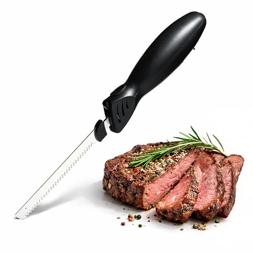 COOK WITH COLOR Electric Knife, 100W Power, Dual Stainless Steel Blades for Precise Cutting, Ergonomic Handle, Low Noise and Vibration, Ideal for Bread, Meat, and Vegetables, Black