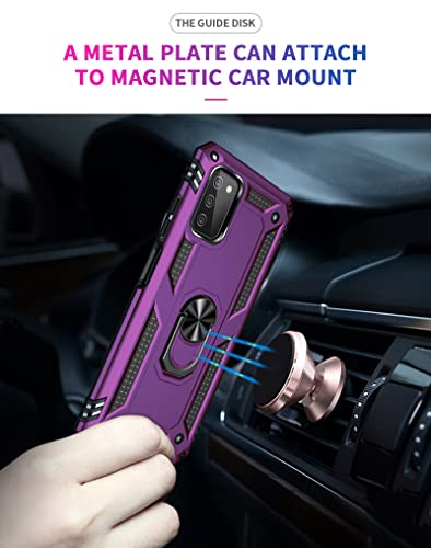 Pushimei For Samsung Galaxy A03S Case With Hd Screen Protector [Military Grade 16Ft. Drop Tested] Magnetic Ring Holder Kickstand Protective Phone Case For Samsung Galaxy A03S, Purple #TOP2