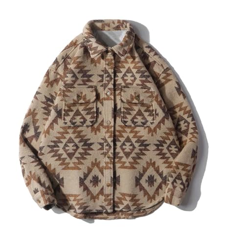 Image of Vintage Aztec Flannel Jacket Plaid Shirt Sherpa Fleece Shacket Button Down Casual Outerwear