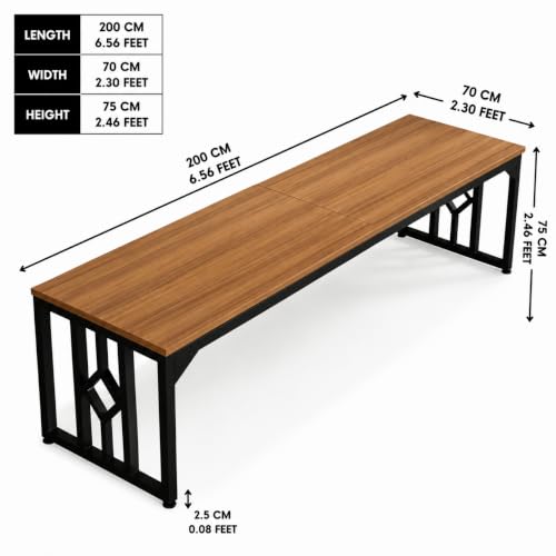 Image of Executive Computer Desk|Large Workstation Tables for Home & Workplace | Wooden Top with Heavy-Duty Metal Frame|office table for work| Conference Setup & Director Use|Walnut Cream|200x70x75 CM